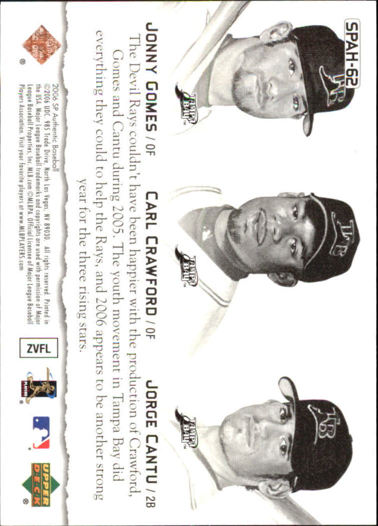 2006 SP Authentic Baseball Heroes #62 Carl Crawford/Jorge Cantu/Jonny Gomes back image