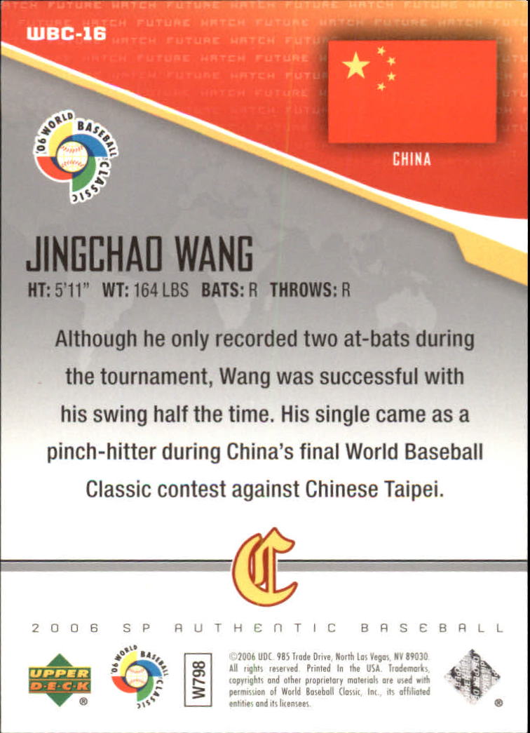 2006 SP Authentic WBC Future Watch #16 Jingchao Wang back image