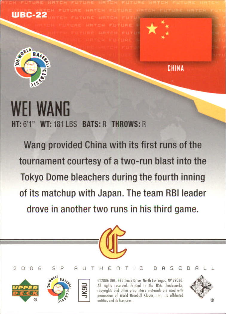 2006 SP Authentic WBC Future Watch #22 Wei Wang back image