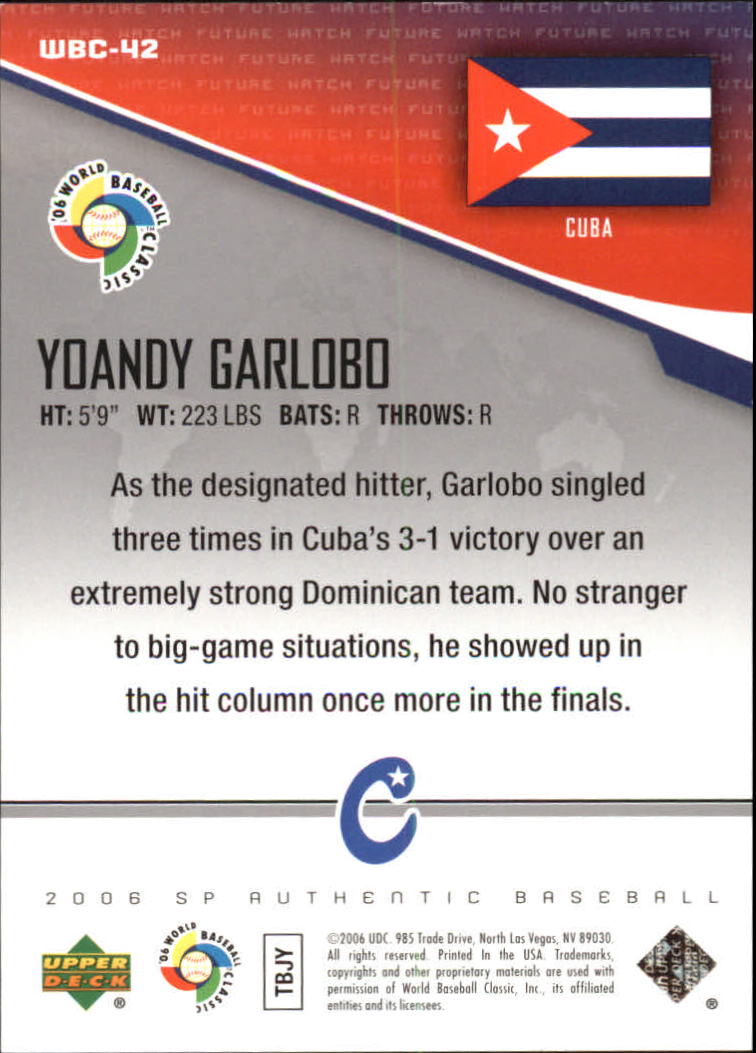 2006 SP Authentic WBC Future Watch #42 Yoandy Garlobo back image