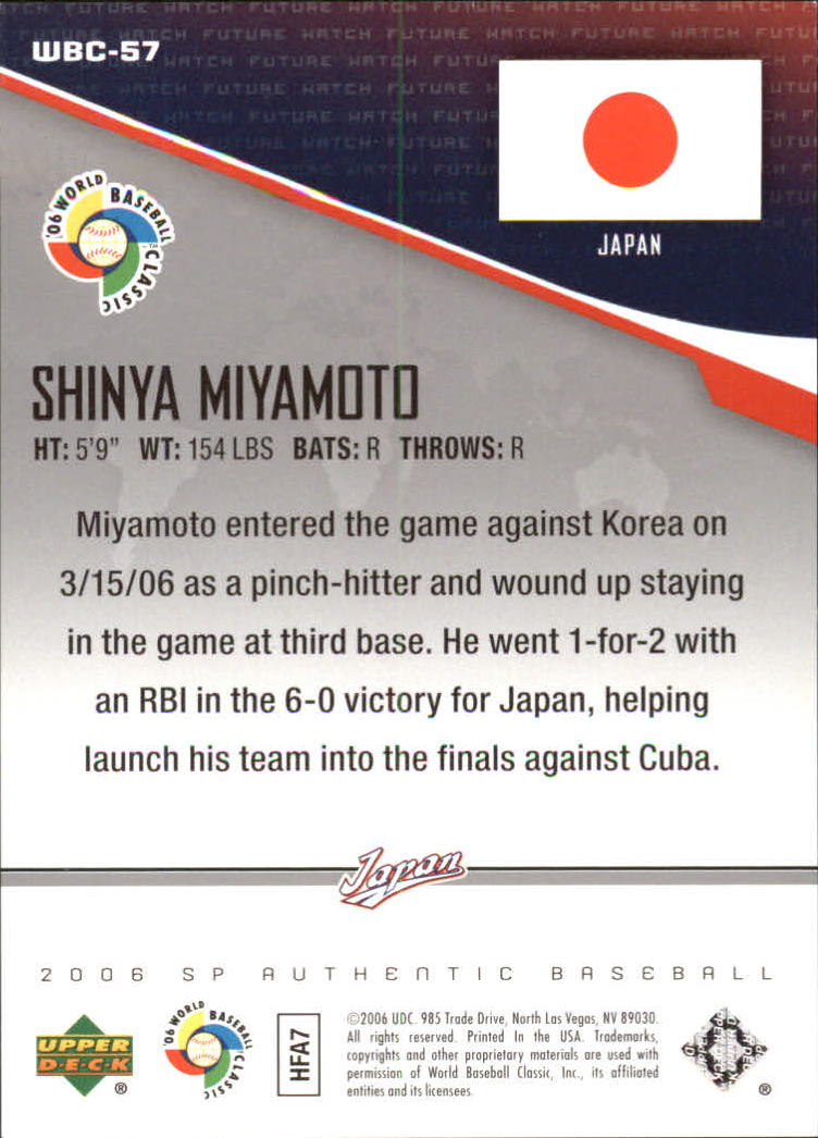 2006 SP Authentic WBC Future Watch #57 Shinya Miyamoto back image