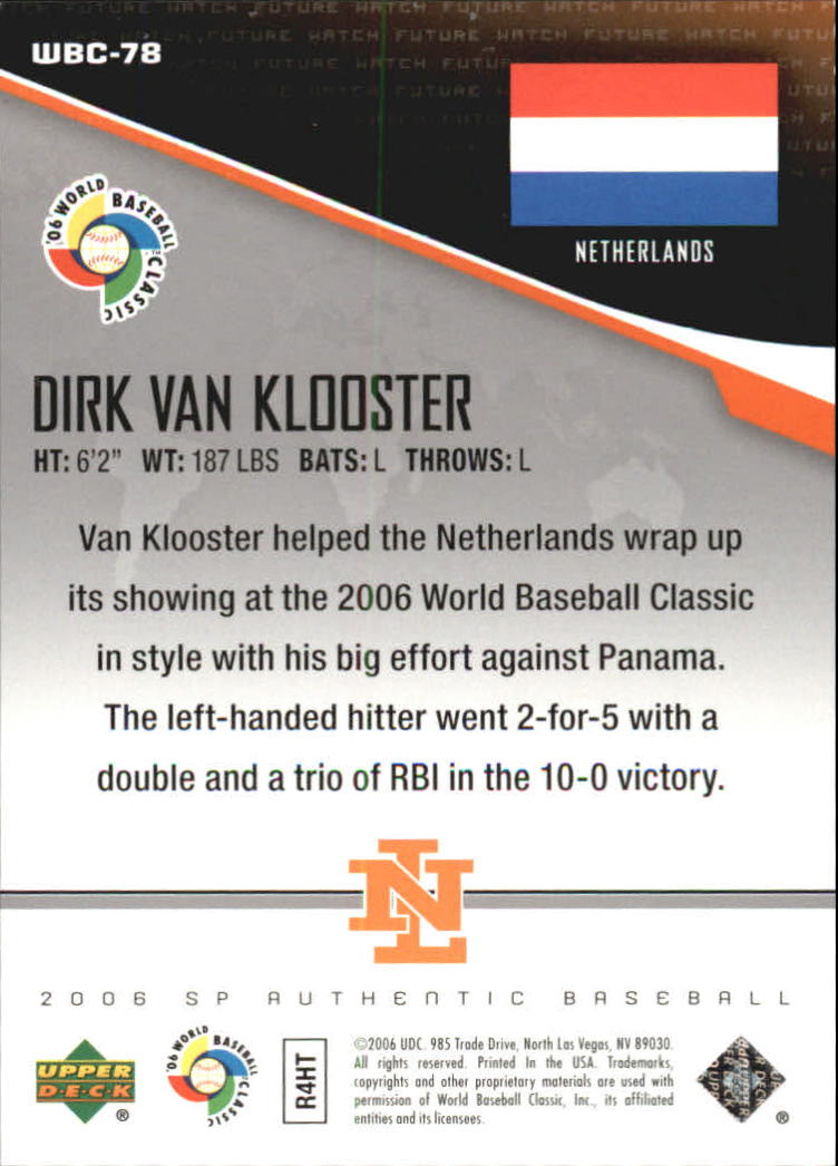 2006 SP Authentic WBC Future Watch #78 Dirk Klooster back image