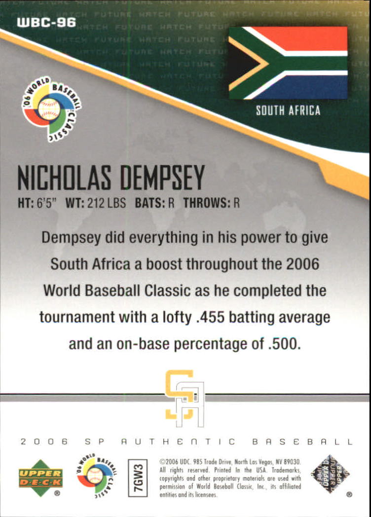 2006 SP Authentic WBC Future Watch #96 Nicholas Dempsey back image