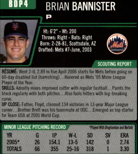 2006 Bowman Draft #4 Brian Bannister (RC) back image