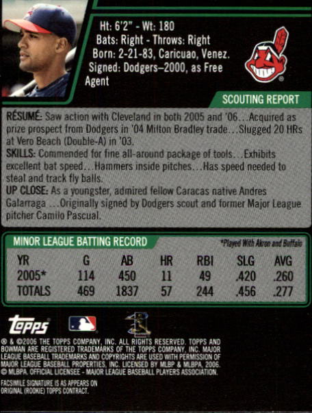 2006 Bowman Draft #51 Franklin Gutierrez (RC) back image