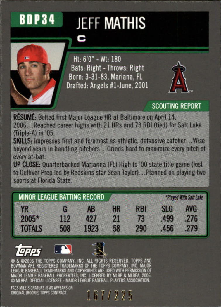 2006 Bowman Draft White #34 Jeff Mathis back image