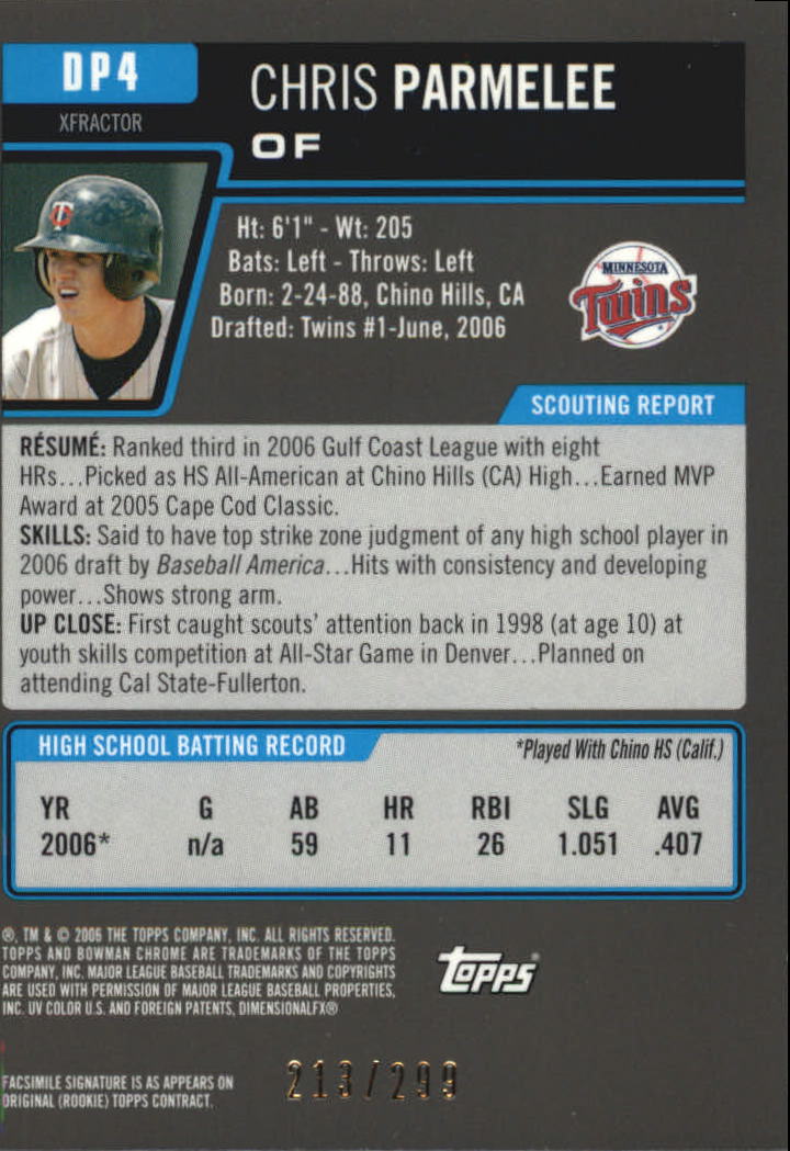 2006 Bowman Chrome Draft Draft Picks X-Fractors #4 Chris Parmelee
