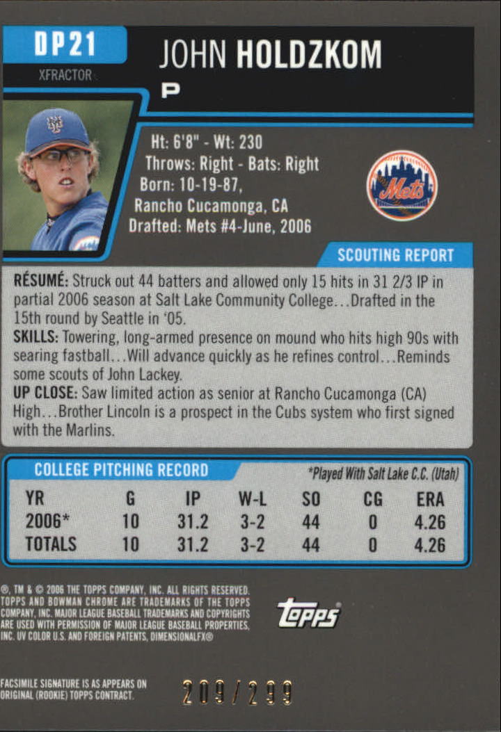 2006 Bowman Chrome Draft Draft Picks X-Fractors #21 John Holdzkom
