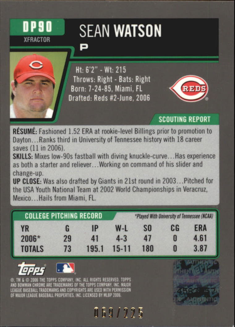 2006 Bowman Chrome Draft Draft Picks X-Fractors #90 Sean Watson AU