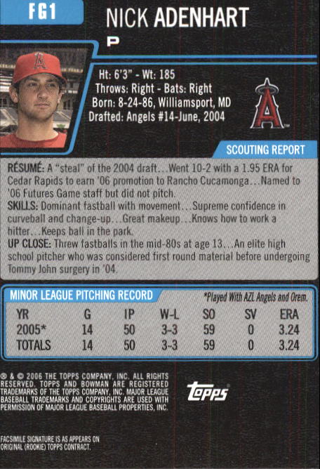 2006 Bowman Chrome Draft Future's Game Prospects #1 Nick Adenhart back image