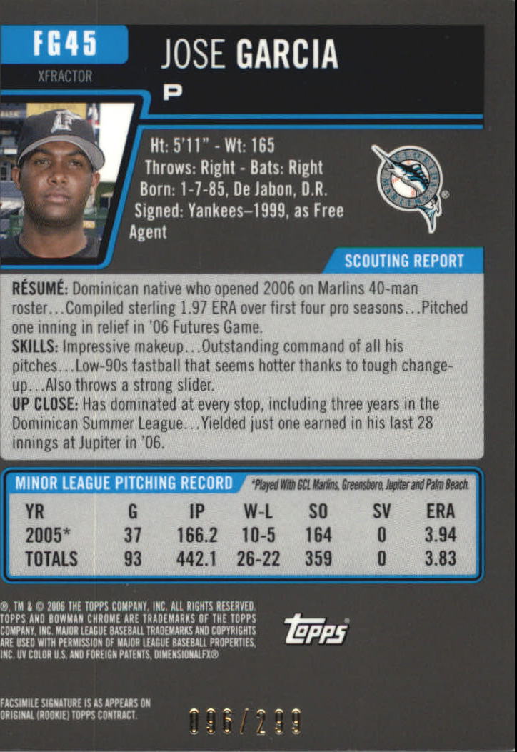 2006 Bowman Chrome Draft Future's Game Prospects X-Fractors #45 Jose Garcia