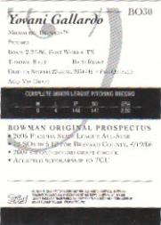 2006 Bowman Originals Prospects #30 Yovani Gallardo back image