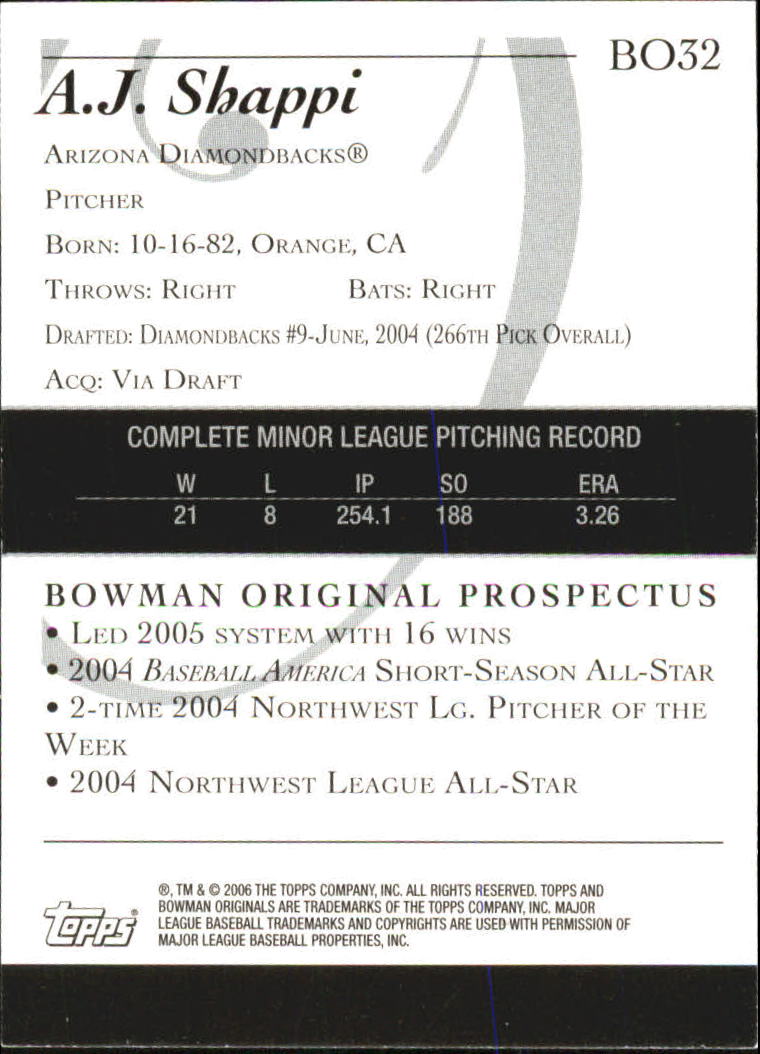 2006 Bowman Originals Prospects #32 A.J. Shappi back image