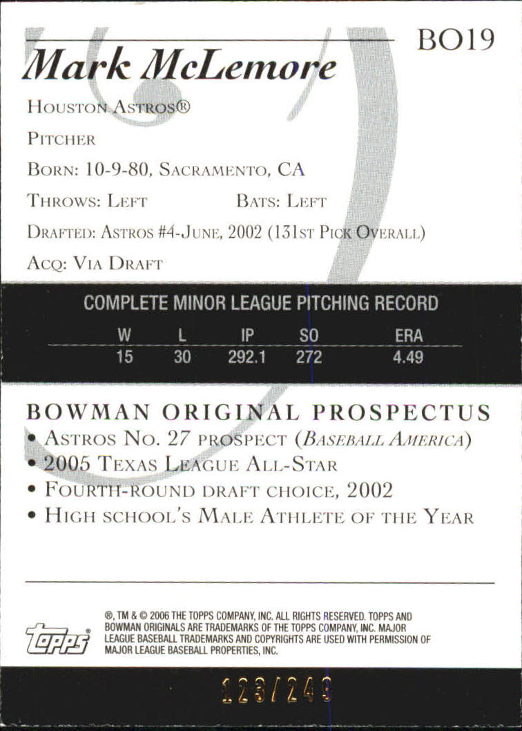 2006 Bowman Originals Prospects Blue #19 Mark McLemore back image