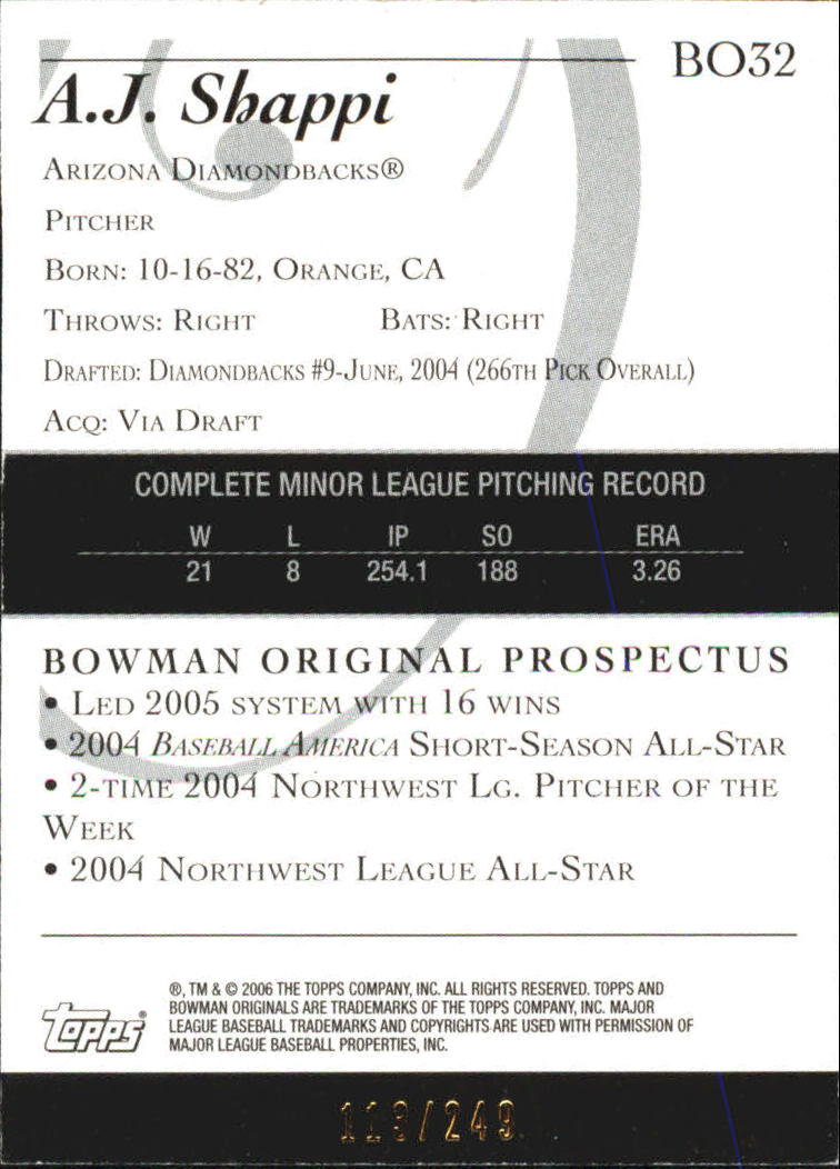 2006 Bowman Originals Prospects Blue #32 A.J. Shappi back image