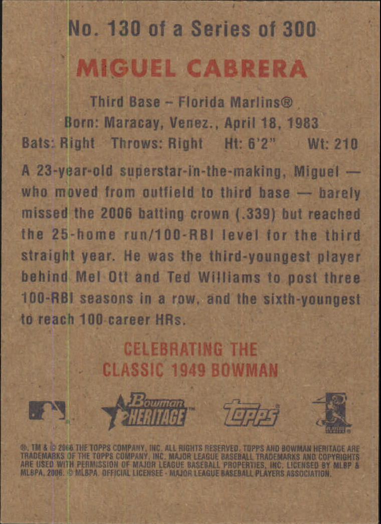 2006 Bowman Heritage #130 Miguel Cabrera back image