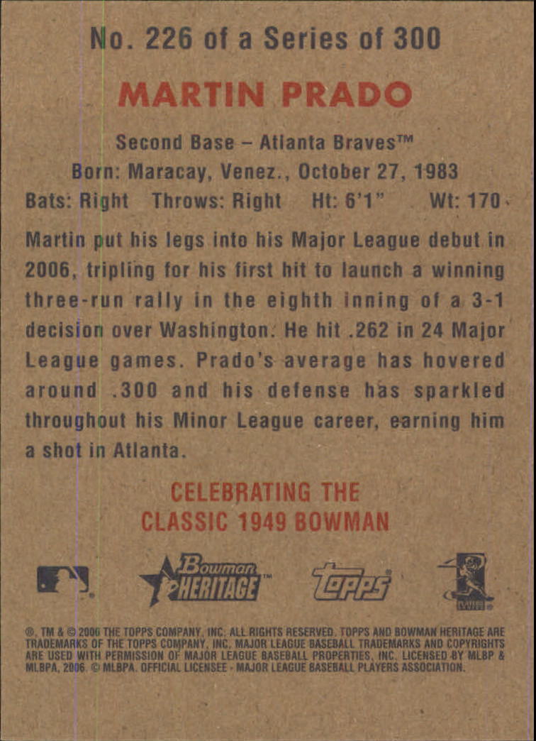 2006 Bowman Heritage #226 Martin Prado SP (RC) back image