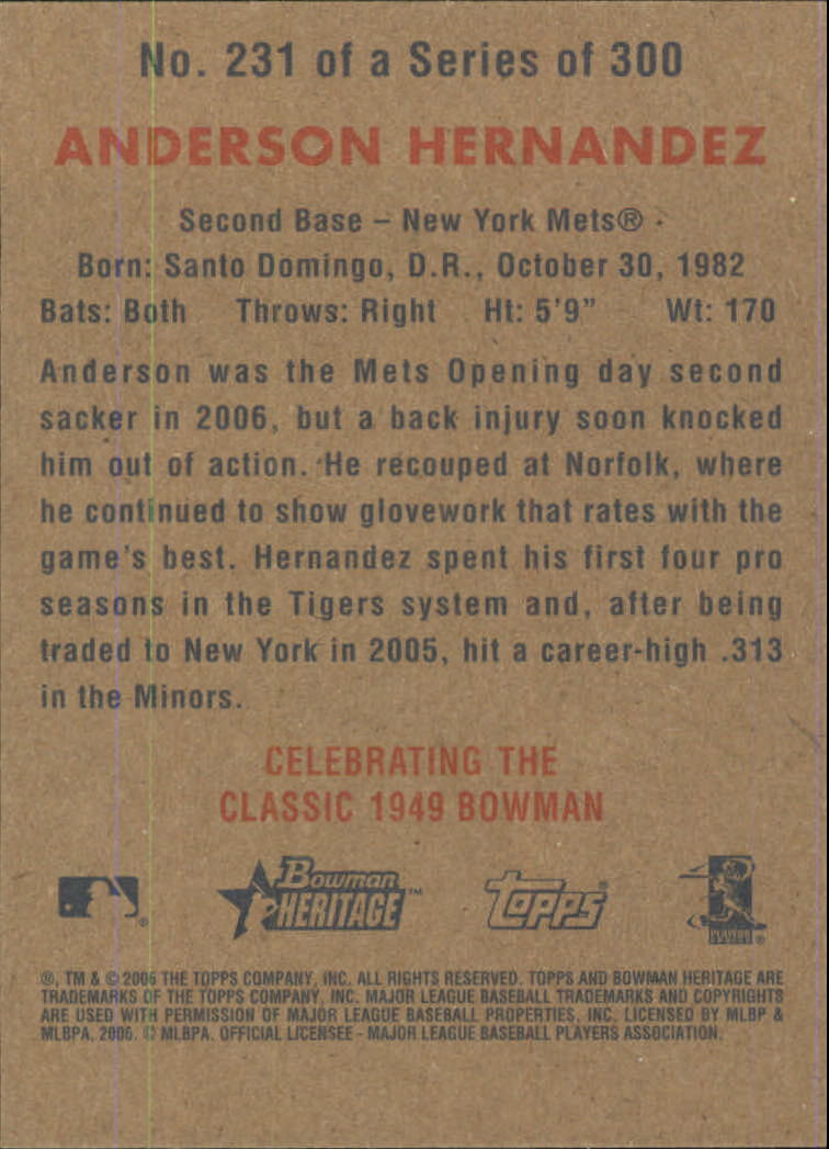 2006 Bowman Heritage #231 Anderson Hernandez (RC) back image
