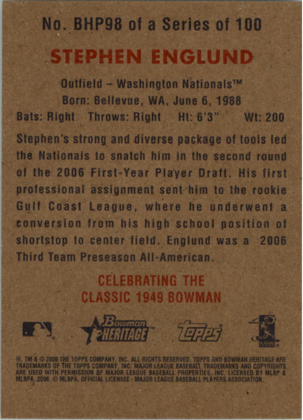 2006 Bowman Heritage Prospects #98 Stephen Englund back image