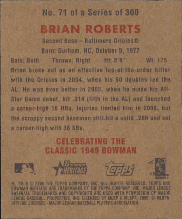 2006 Bowman Heritage Mini #71 Brian Roberts back image