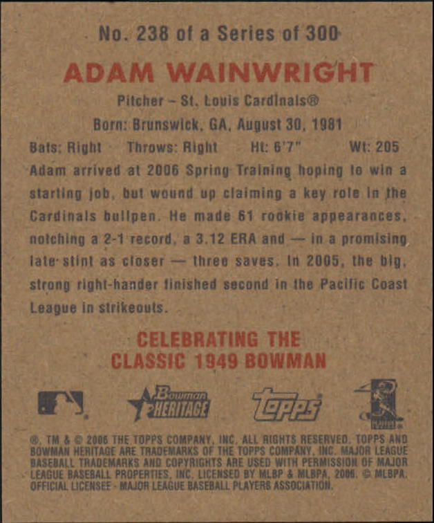 2006 Bowman Heritage Mini #238 Adam Wainwright back image