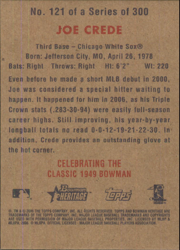 2006 Bowman Heritage Chrome #121 Joe Crede back image