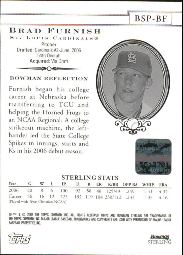 2006 Bowman Sterling Prospects #BF Brad Furnish AU A back image