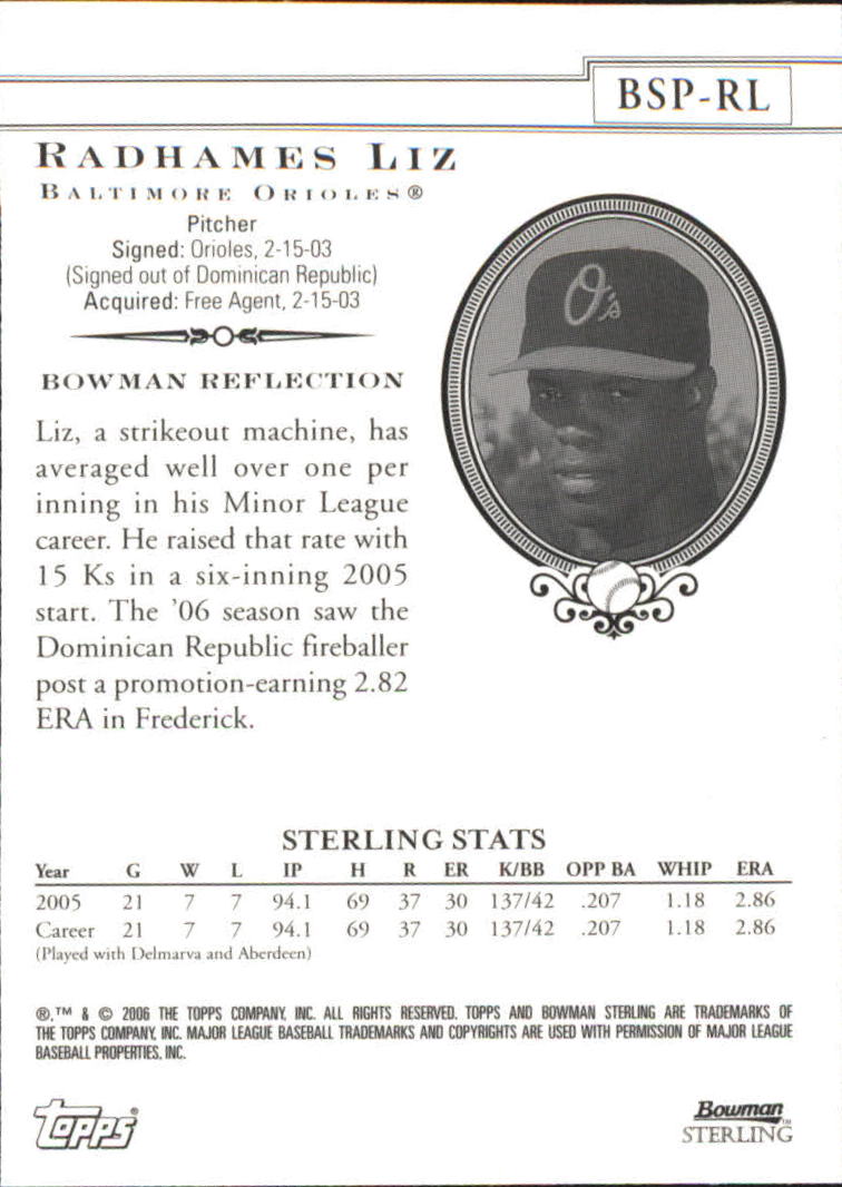 2006 Bowman Sterling Prospects #RL Radhames Liz back image
