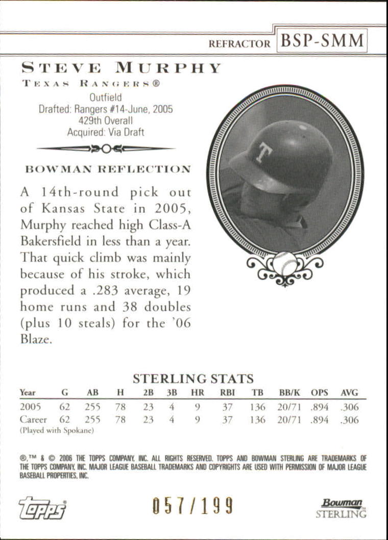 2006 Bowman Sterling Prospects Refractors #SMM Steve Murphy back image