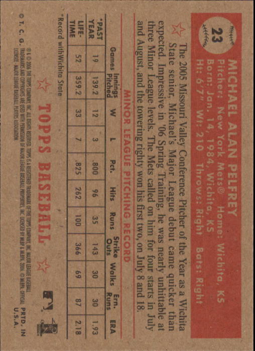 2006 Topps '52 #23 Mike Pelfrey RC back image