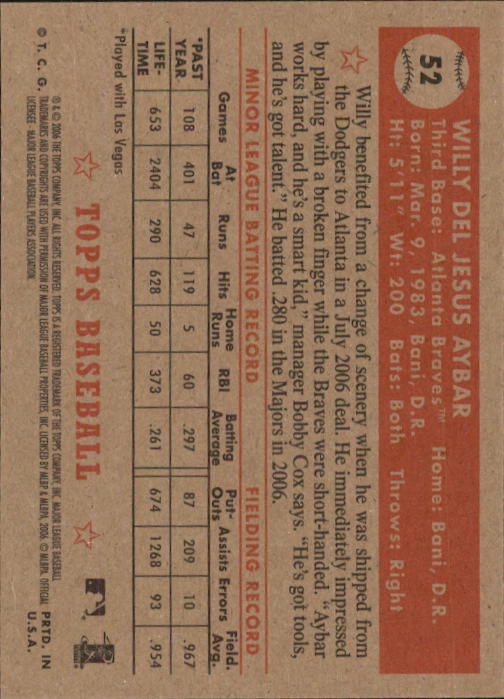 2006 Topps '52 #52A Willy Aybar (RC) back image