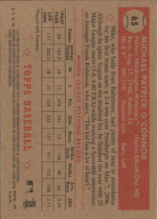 2006 Topps '52 #65 Mike O'Connor RC back image
