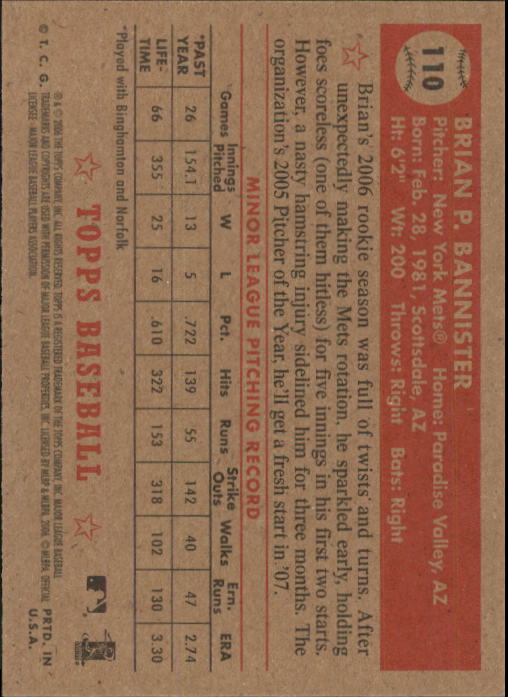 2006 Topps '52 #110 Brian Bannister (RC) back image