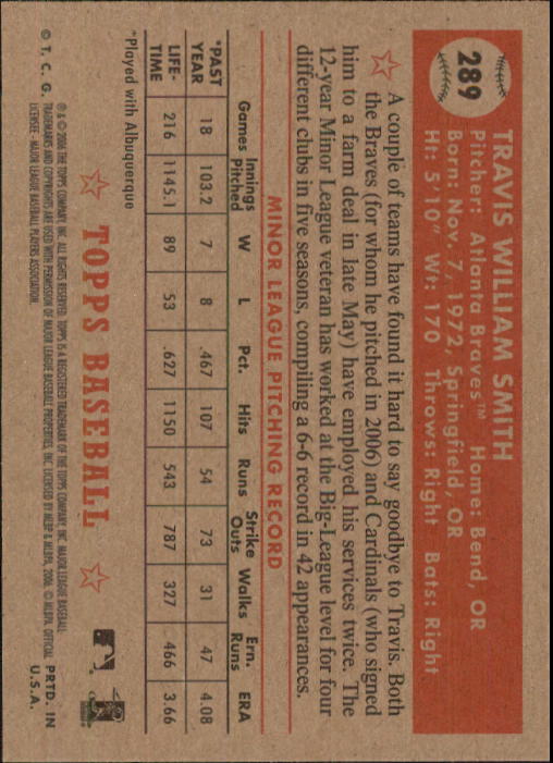 2006 Topps '52 #289 Travis Smith SP (RC) back image