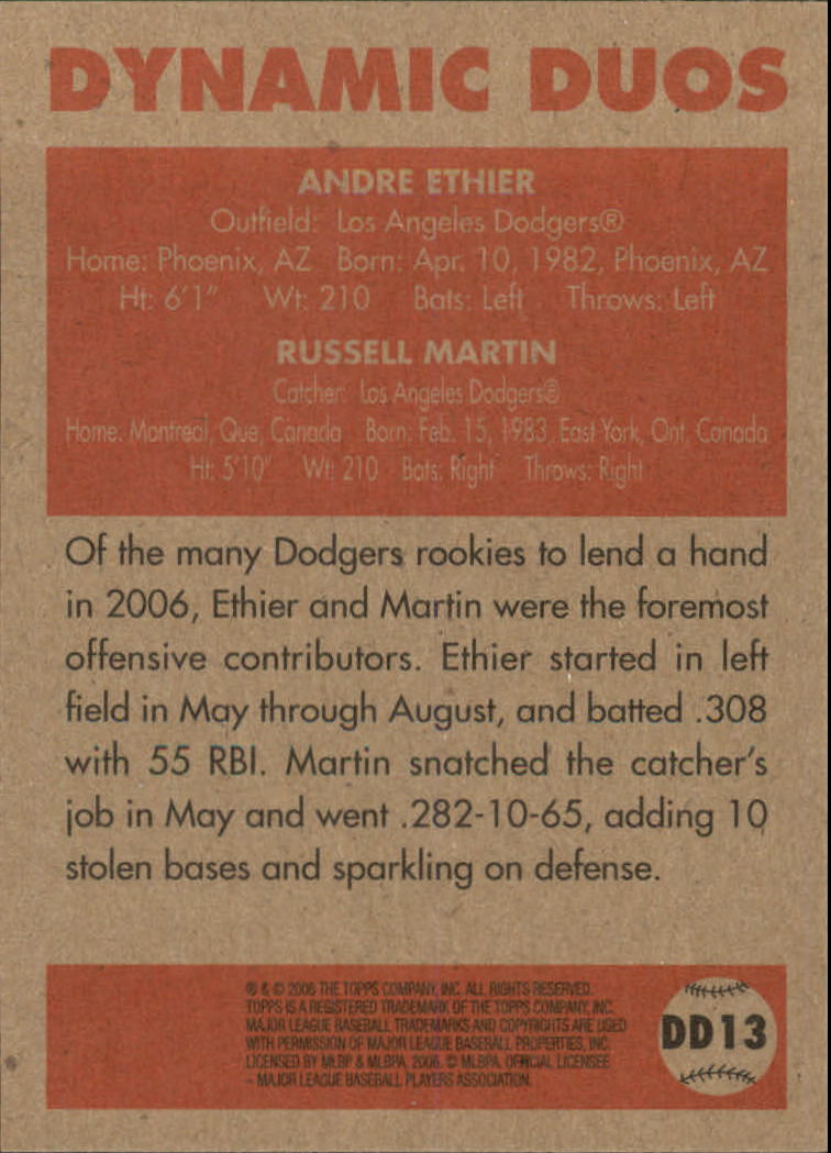 2006 Topps '52 Dynamic Duos #DD13 Andre Ethier/Russell Martin back image