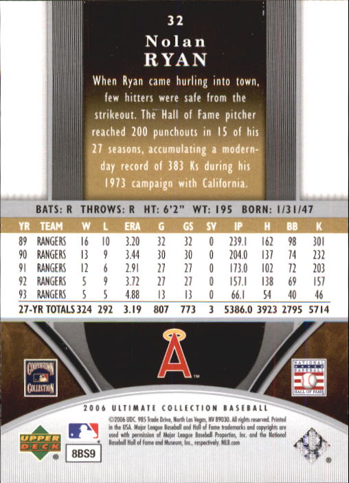2006 Ultimate Collection #32 Nolan Ryan back image