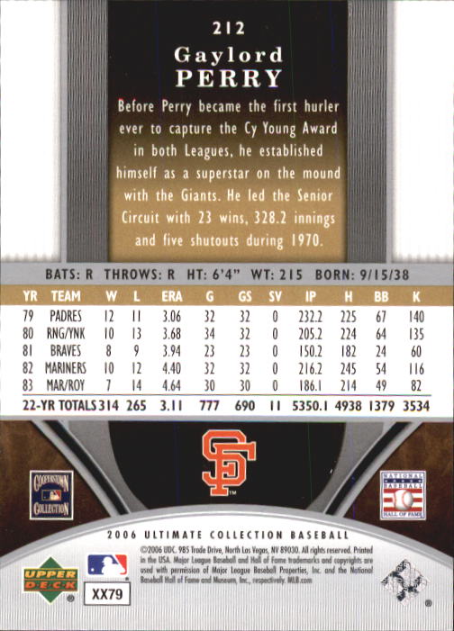 2006 Ultimate Collection #212 Gaylord Perry back image