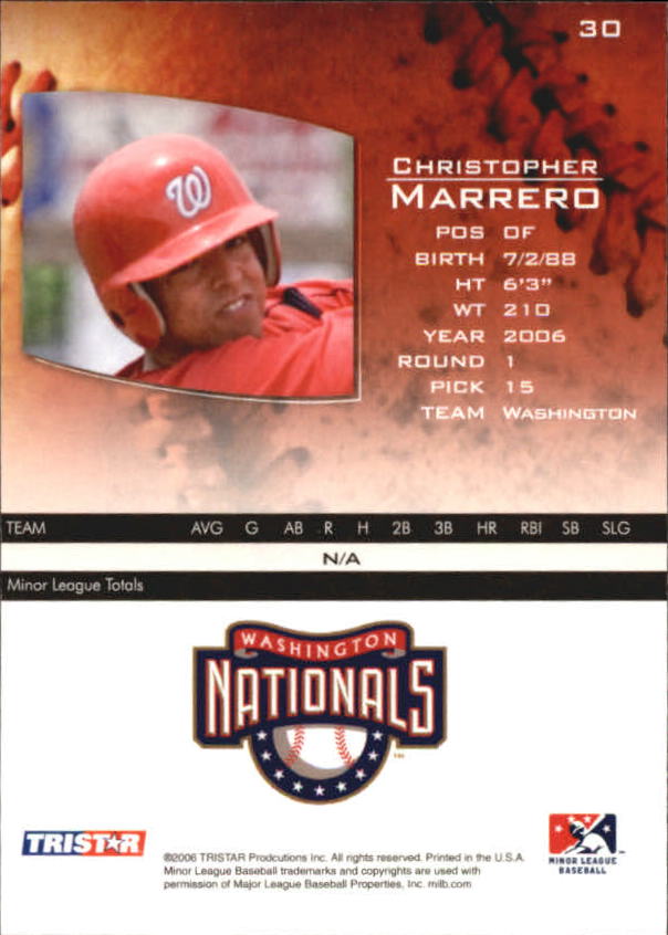 2006 TRISTAR Prospects Plus #30 Chris Marrero PD back image