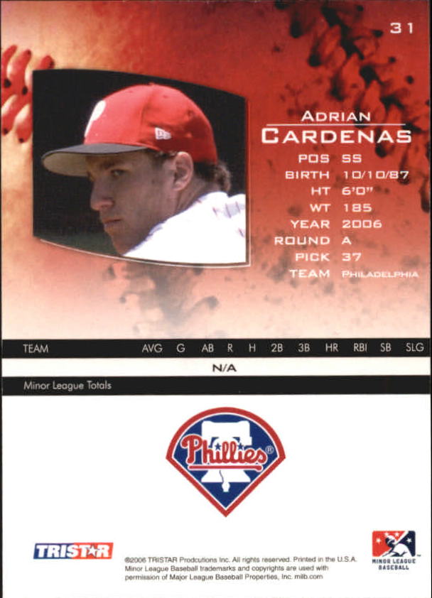 2006 TRISTAR Prospects Plus #31 Adrian Cardenas PD back image