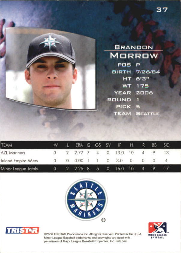 2006 TRISTAR Prospects Plus #37 Brandon Morrow PD back image