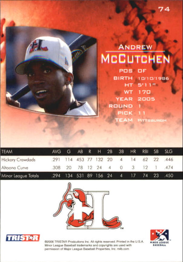 2006 TRISTAR Prospects Plus #74 Andrew McCutchen back image