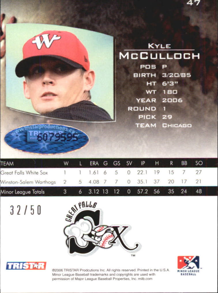 2006 TRISTAR Prospects Plus Gold #47 Kyle McCulloch AU back image