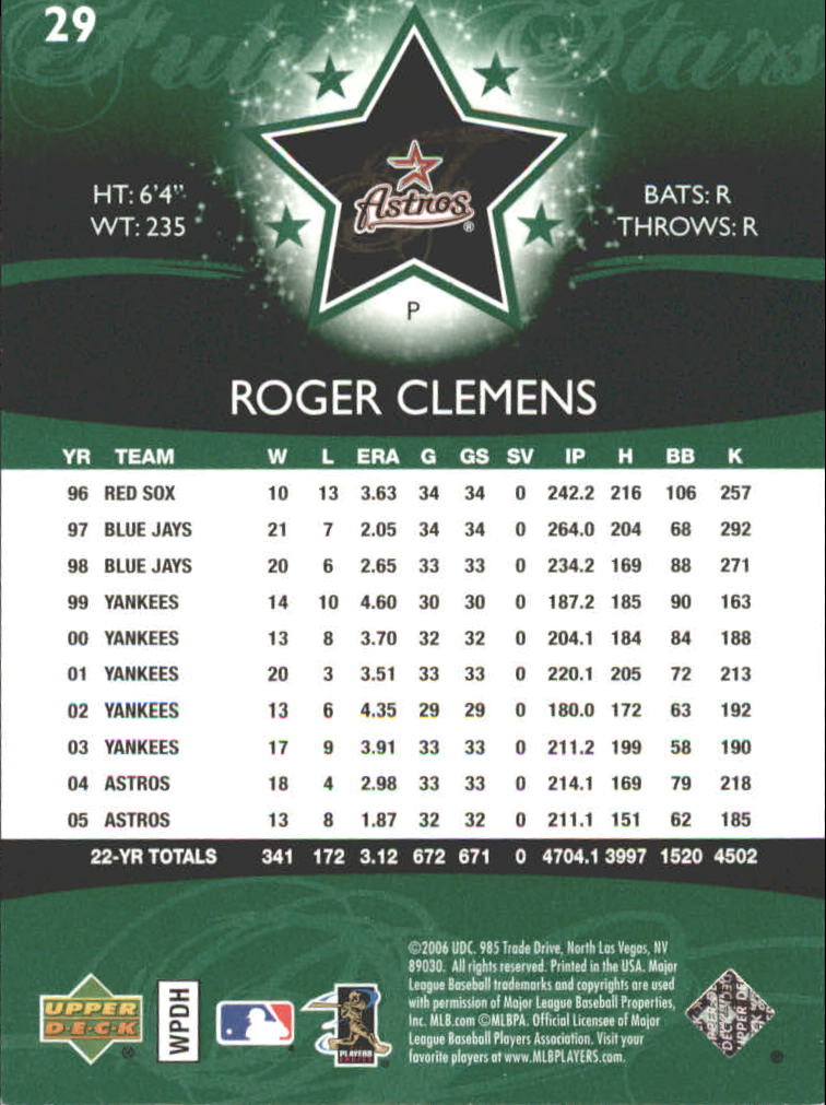 2006 Upper Deck Future Stars Green #29 Roger Clemens back image