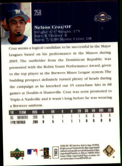 2006 Upper Deck Special F/X Green #258 Nelson Cruz back image
