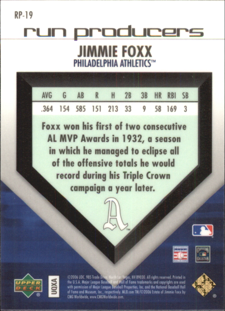 2006 Upper Deck Special F/X Run Producers #19 Jimmie Foxx back image