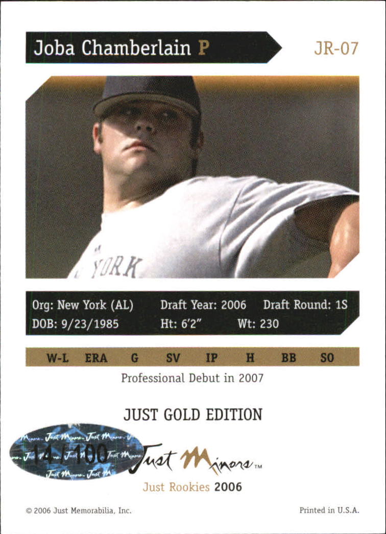 2006 Just Rookies Gold #7 Joba Chamberlain back image