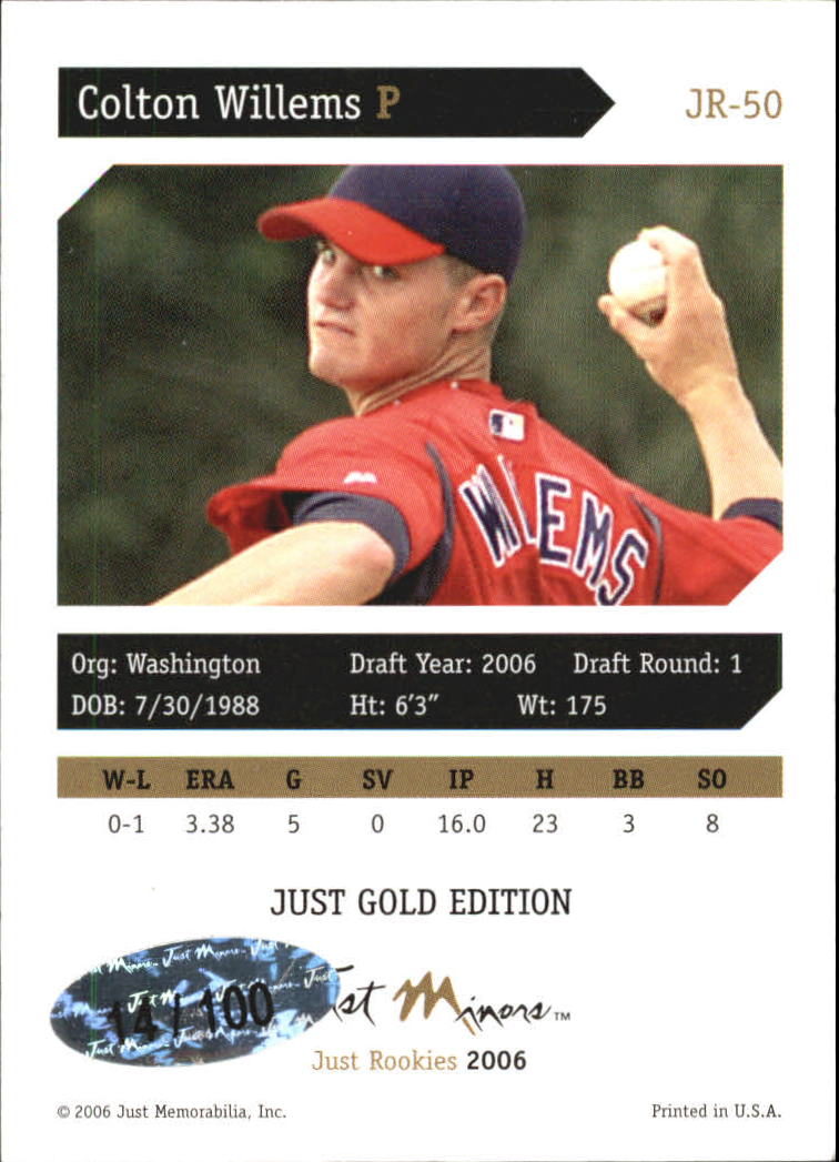 2006 Just Rookies Gold #50 Colton Willems back image