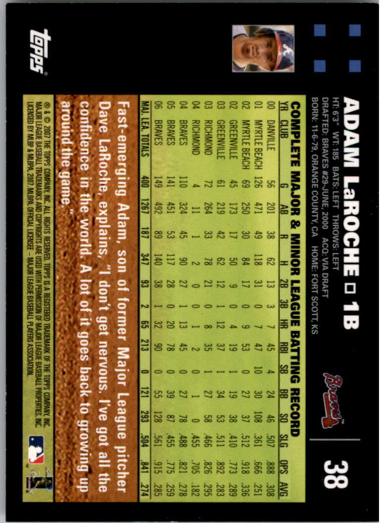 2007 Topps #38 Adam LaRoche back image