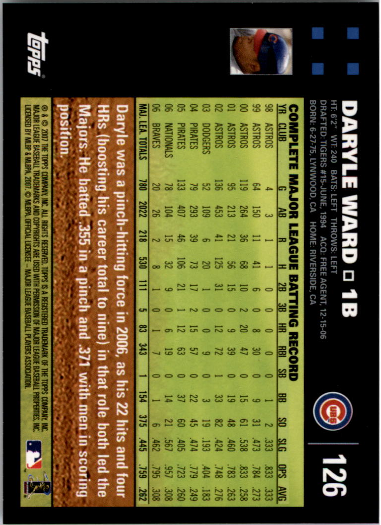 2007 Topps #126 Daryle Ward back image