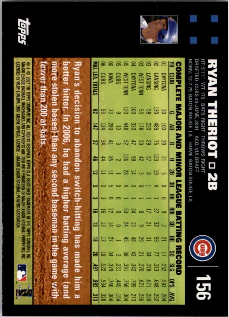 2007 Topps #156 Ryan Theriot back image